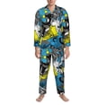 thumbnail image 3 of Naloa Goal Time Men’s Pajamas Set - Long Sleeve Button Down Sleep Shirt and Pajama Bottoms Sleepwear Set-XX-Large, 3 of 7