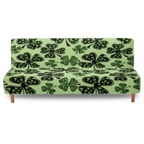 Xoenoiee Green Shamrock Leopard Heart Print Armless Futon Cover Super Stretch Jacquard Futon Sofa Bed Slipcover St. Patrick's Day Decor with Non-Slip Elastic Bottom, Universal Sofa Mattress Covers