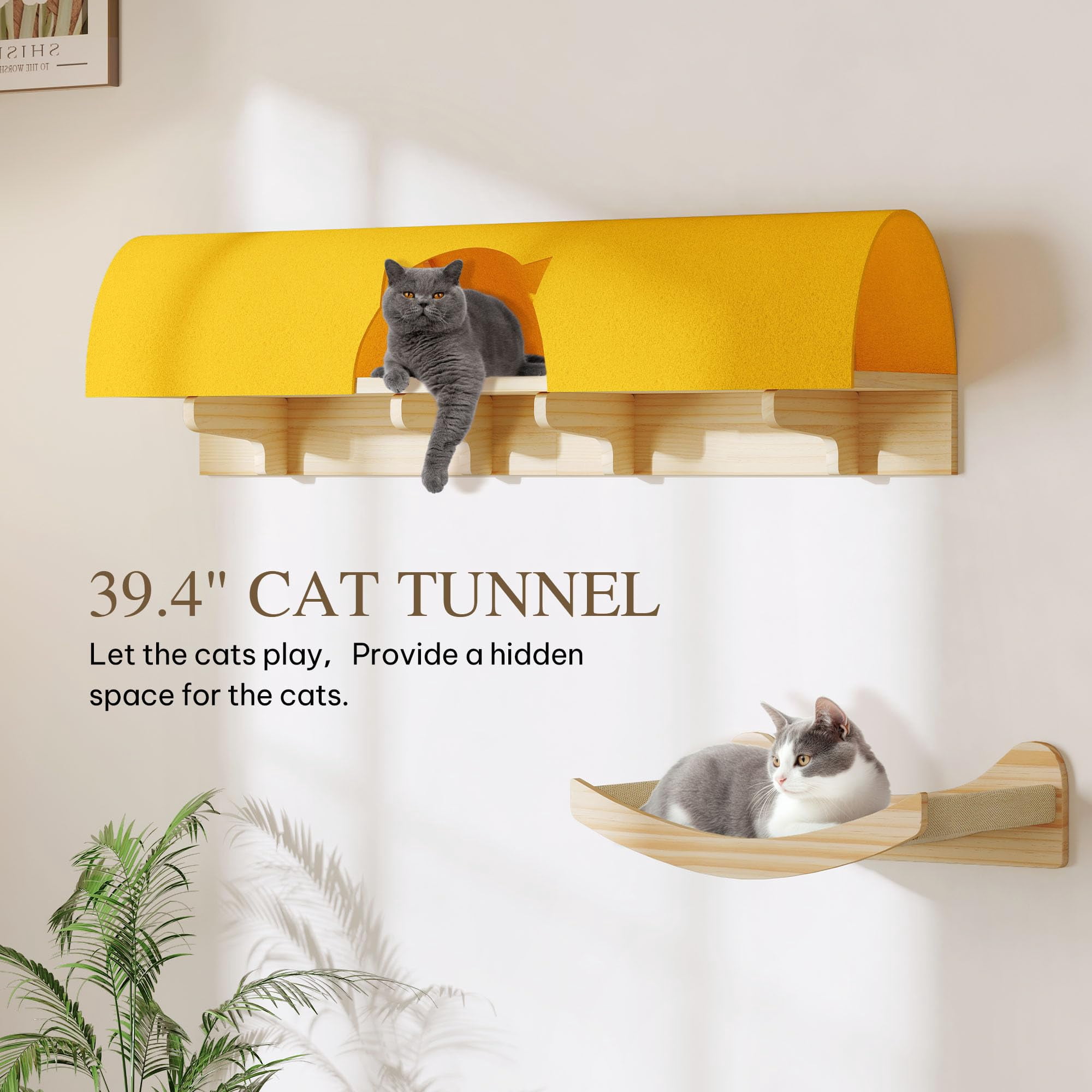Cat Wall Shelves With Tunnel  12-in-1 Solid Wood Mounted Furniture Cave & Steps Multi-level Climbing Systems Space Saving Floating