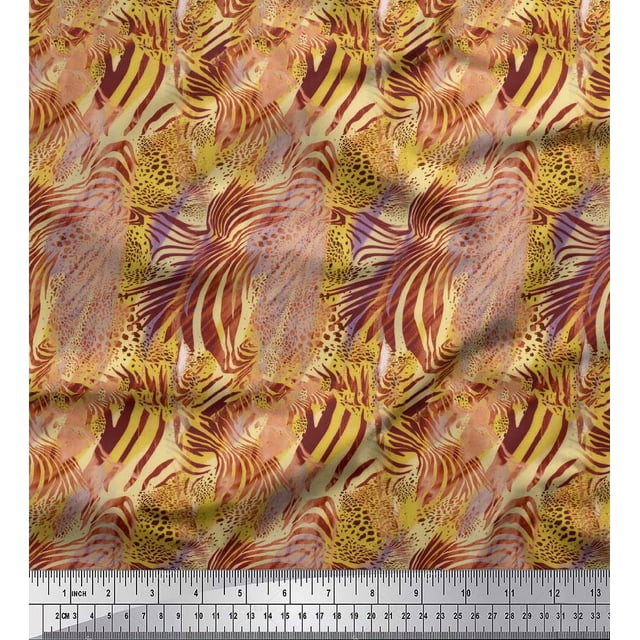 Soimoi Yellow Rayon Fabric Leopard & Wild Animal Skin Decor Fabric Printed BTY 42 Inch Wide