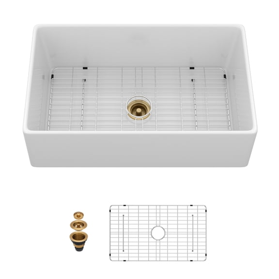 33" White Farmhouse Sink - 33 x 20 x 10 Inch Kitchen Sink Apron Front Porcelain Ceramic Single Bowl Farmer Sink Basin