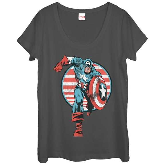 Women's Marvel Captain America Charge Scoop Neck Charcoal 2X Large