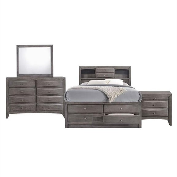 Bowery Hill Queen Storage 4 Piece Bedroom Set in Gray