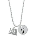 thumbnail image 1 of Delight Jewelry Silvertone Live Love Lacrosse Silvertone Script Initial Disc - T - Charm Necklace, 20"+3", 1 of 4