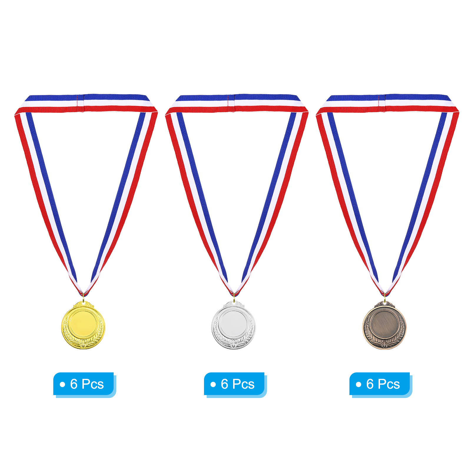 Uxcell Gold Award Medals, Blank  Style Winner Medals with Neck Ribbon, 3 Color 18Pcs