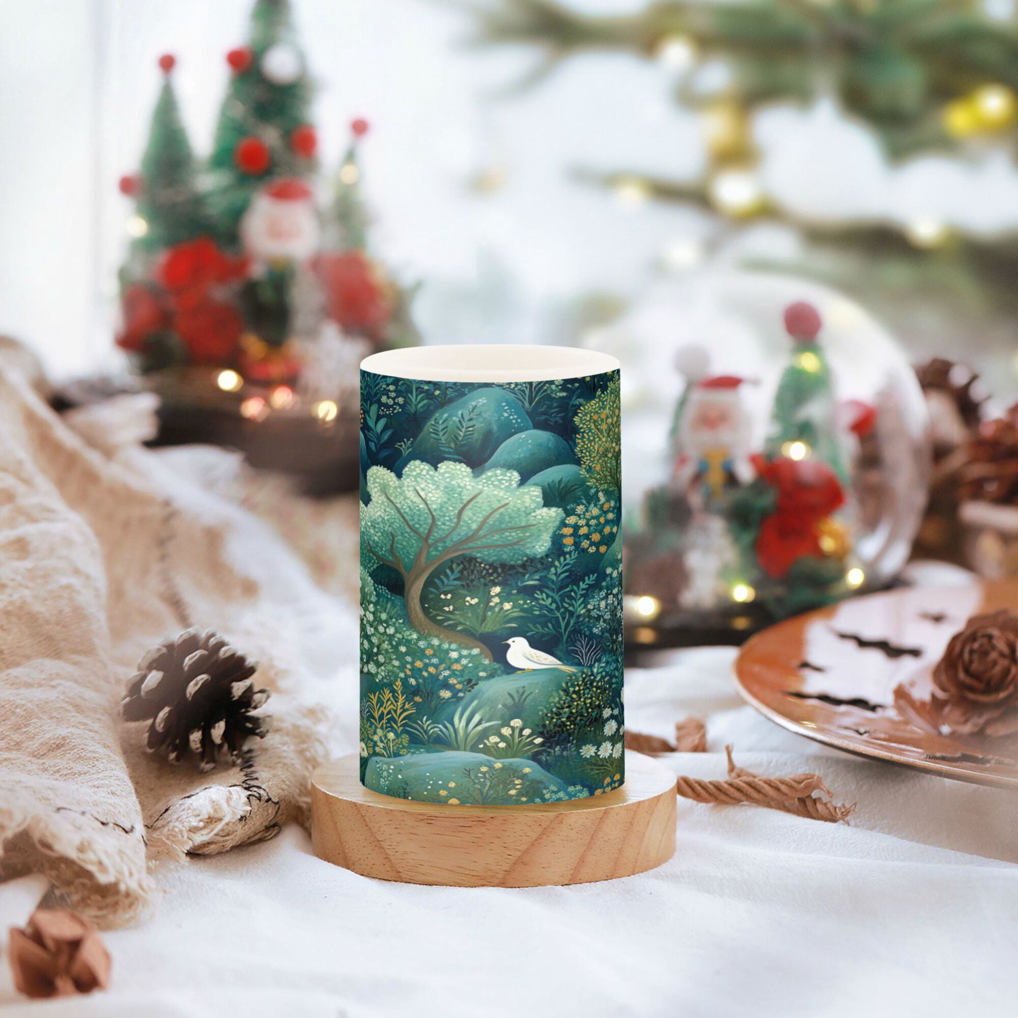 Yayeee Flameless Candles with Remote Flickering Battery Operated Multi Color Changing, Green Forest Pattern