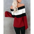 thumbnail image 4 of Off Shoulder Ribbed Knit Sweater Burgundy X-Large, 4 of 4