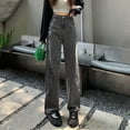thumbnail image 2 of Pantalones de mezclilla sueltos con 3 bolsillos con cordones de un solo lado Pantalones de mezclilla casuales para mujer para uso diario, 2 of 8
