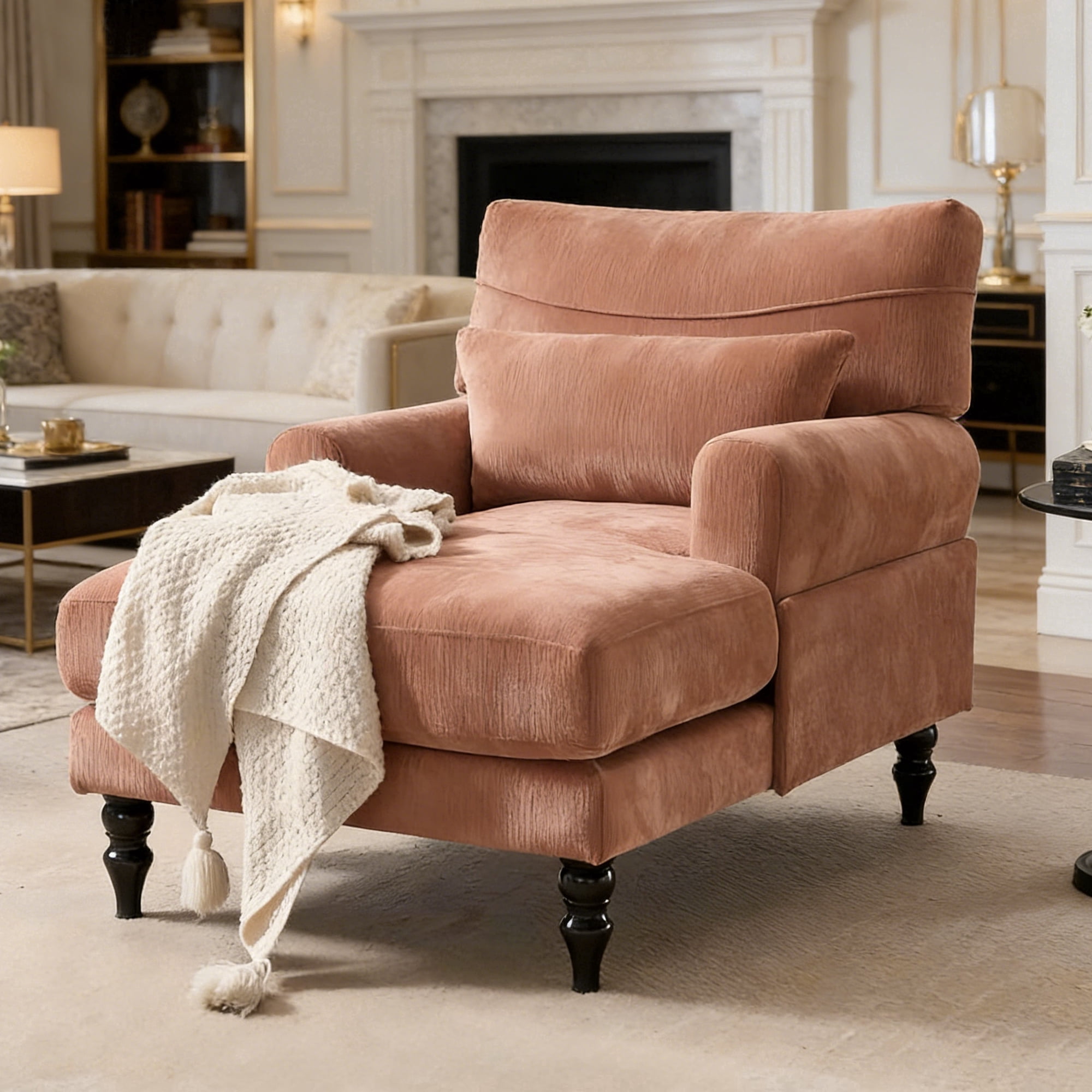 Eyisean 35" Chenille Indoor Upholstered Chaise Lounge Chair, Comfy Leisure Sofa with Deep Seat & Pillow, Modern Sleeper Recliner Chair with Armrest, Durable Wood Frame Sofa for Living Room, Bedroom