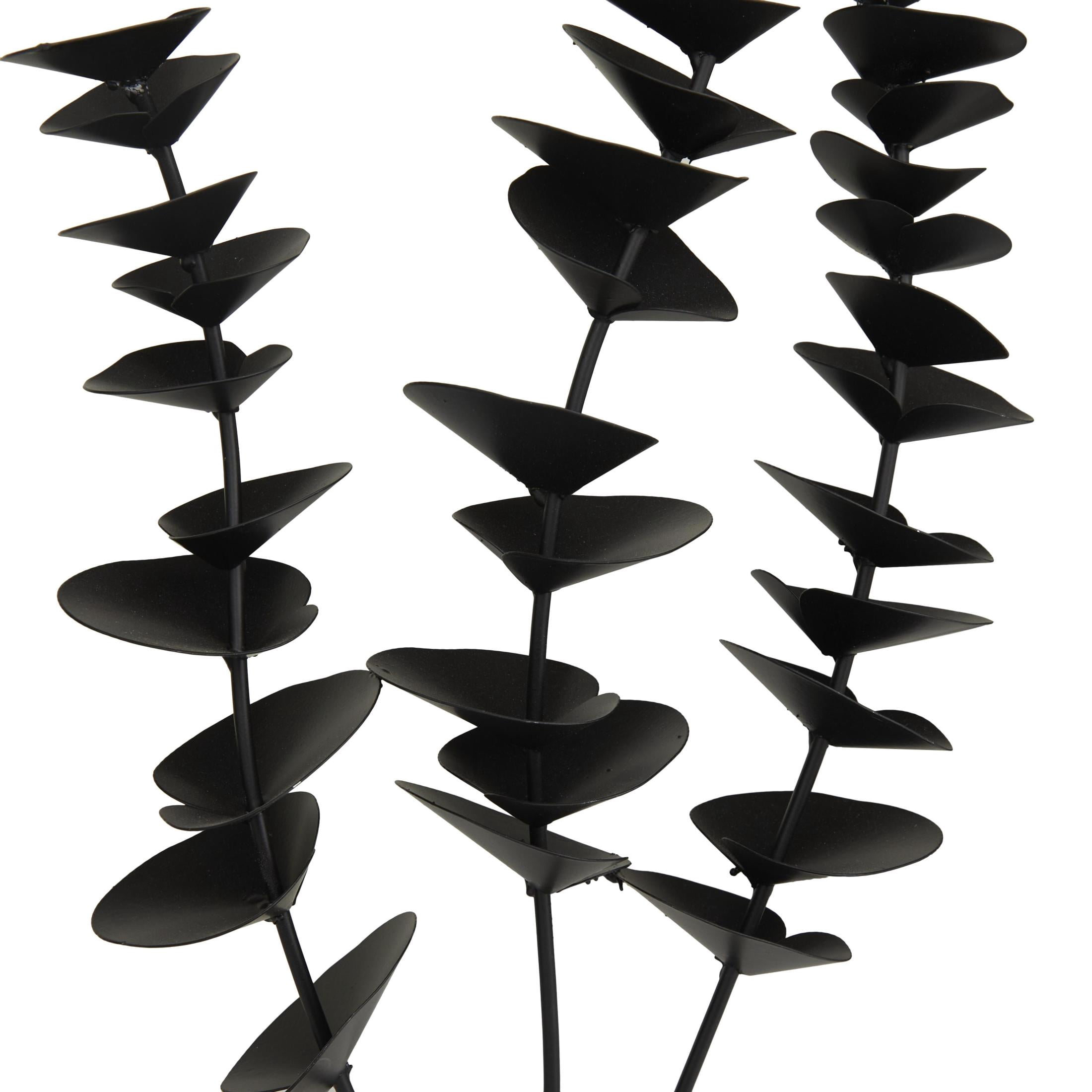 9" x 18" Black Metal Leaf Sculpture with Wood Base, by DecMode