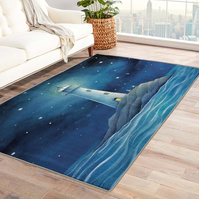 Lighthouse Rugs 4x6-5x7 Rug - Lighthouse Rug - Nautical Area Rug - Coastal Rugs - Starry Sky Carpet