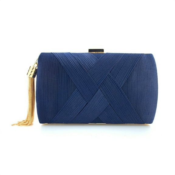 Handheld Women's Evening Clutch Bags Silk Satin Party Handbags Bridal Wedding Purses with Tassel Pendant,Blue Black