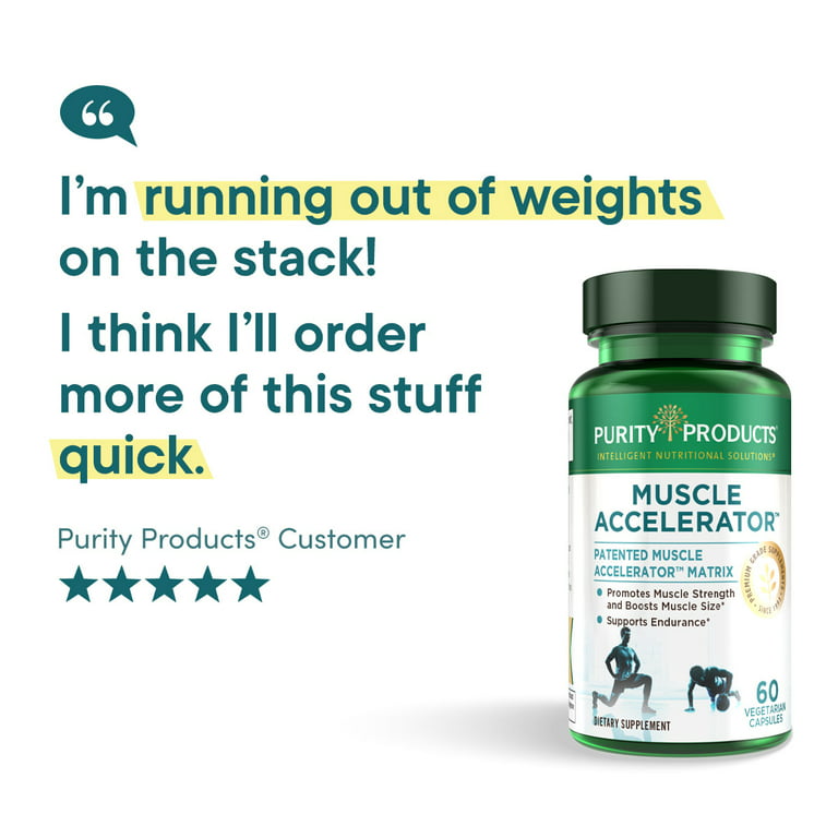Muscle Accelerator by Purity Products - 650 mg Patented & Clinically Tested  Muscle Accelerator Blend of Ayurvedic Herbal Extracts Promotes Strength,  Endurance + Muscle Growth - 60 Veg Caps 