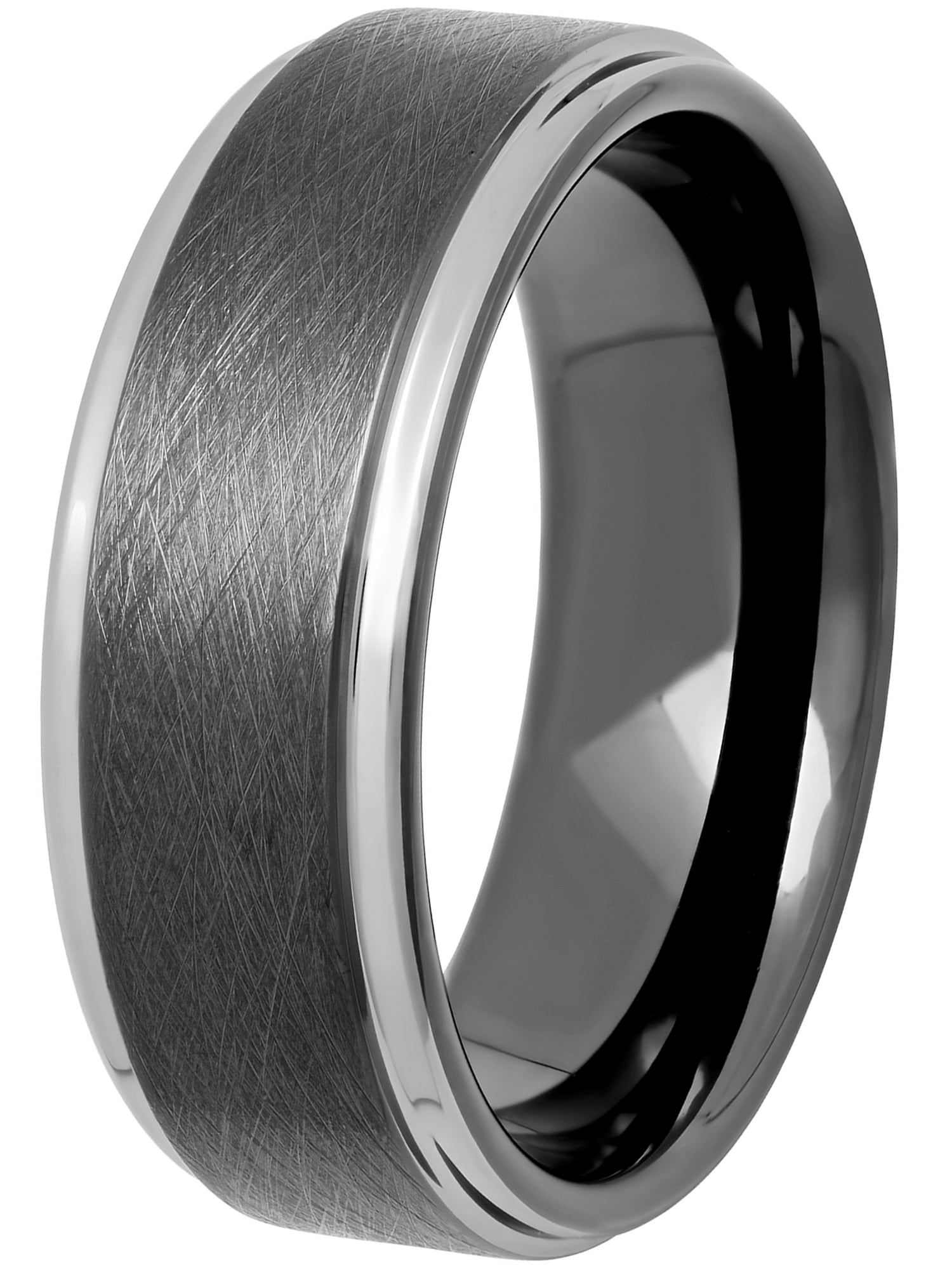 Brilliance Fine Jewelry Men's Black Two-Tone Tungsten Frozen Finish Step Edge 8MM Wedding Band - Men's Ring