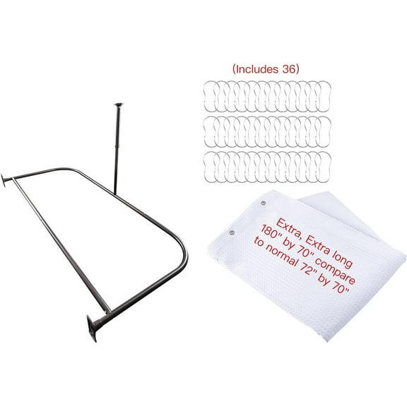 Utopia Alley Rustproof Aluminum Shower Curtain Rod | D-Shape Shower Rod with Ceiling Support, Perfect for Freestanding Tub & Shower, Oil Rubbed Bronze White Curtain Combo (61"L x 28"W)