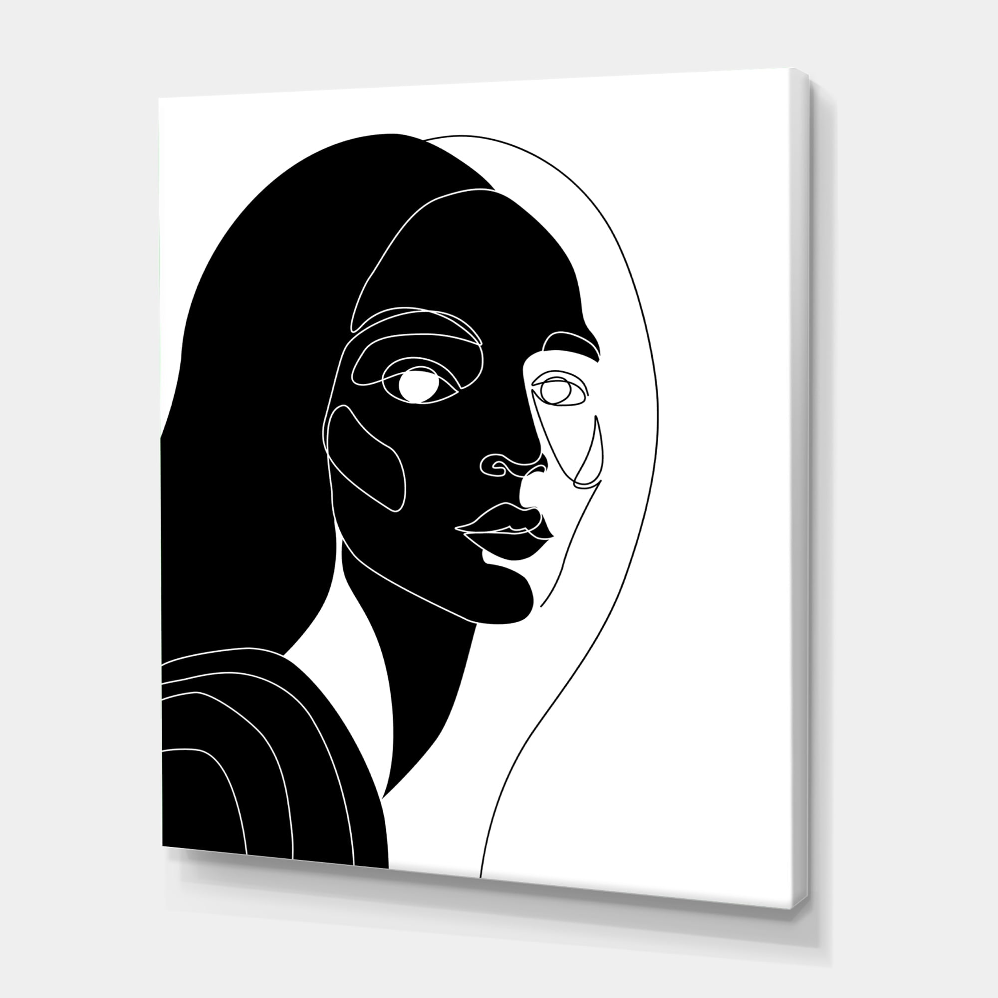 Designart ' Retro Black and White Minimal Portrait of Young Girl ' Modern Canvas Wall Art Print