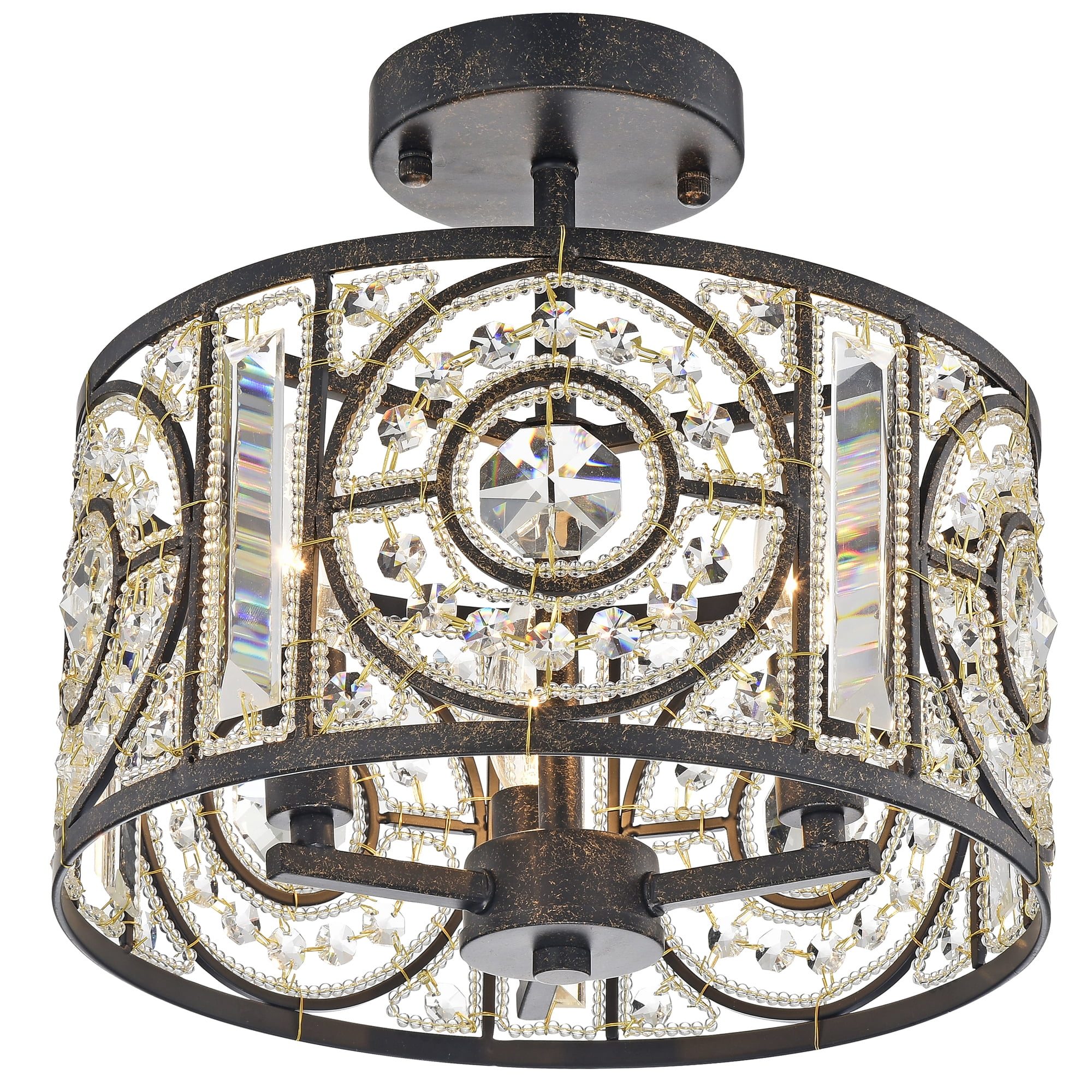 Warehouse of Tiffany Mika Bronze 3-Light Semi-Flush Mount