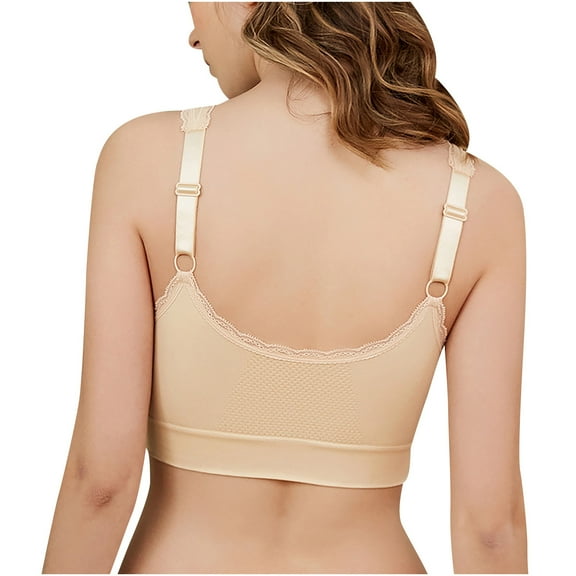 Front Closure Bras for Women Woman Sports Bra Without Underwire Yoga Vest Lingerie Underwear V-Neck Padded Bra Feature Hook and Eye Closure Full-Figure Bra Style Y-92 , Beige XL