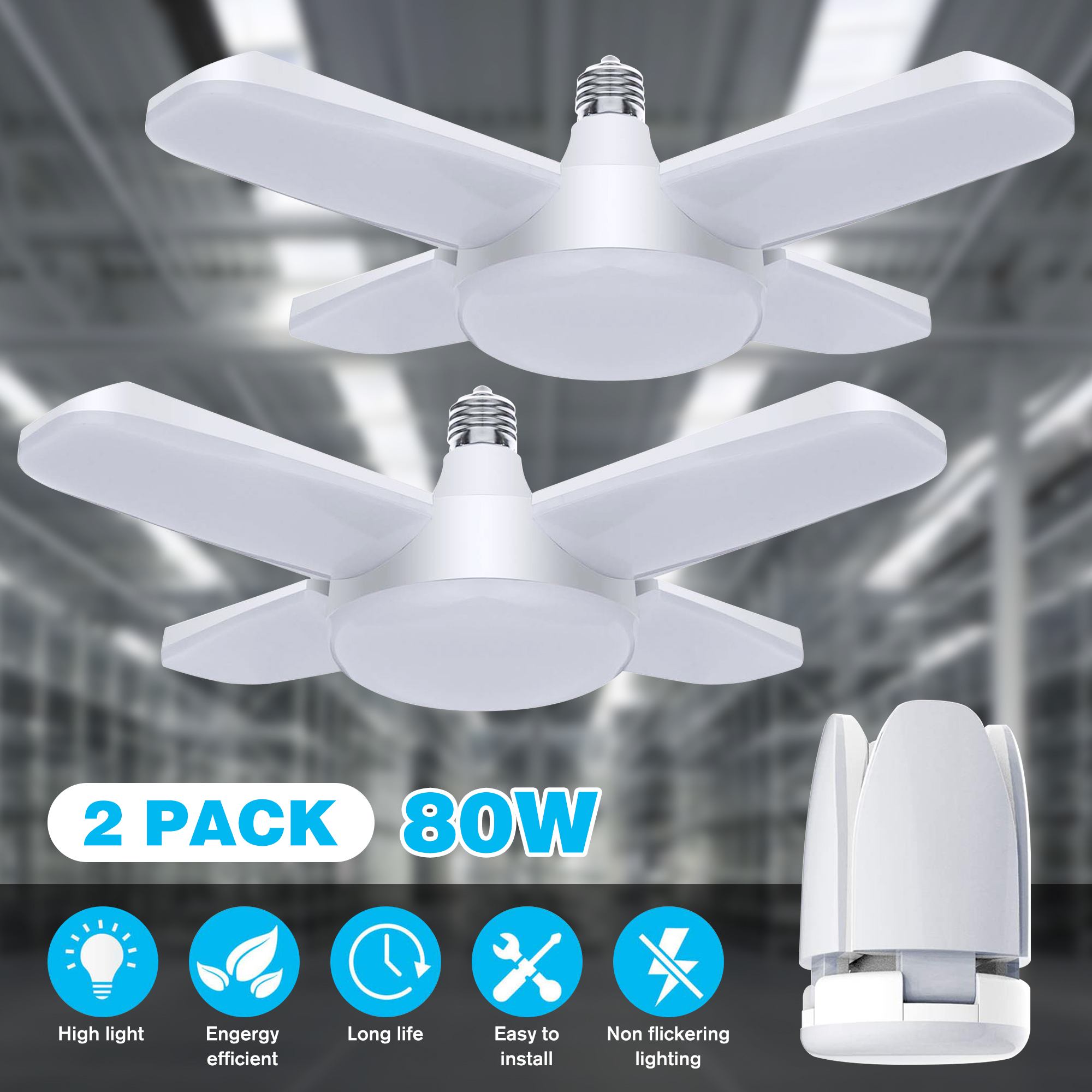 Led Garage Ceiling Light Deformable E26 Shop Lights for Garage Warehouse Home Appliance