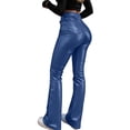 thumbnail image 6 of AHTJRT Leather Pants for Women Midweight Flare Bottoms with Pockets Metallic Retro Style Waterproof Motorcycle Full Length Trousers Light Blue XL, 6 of 7