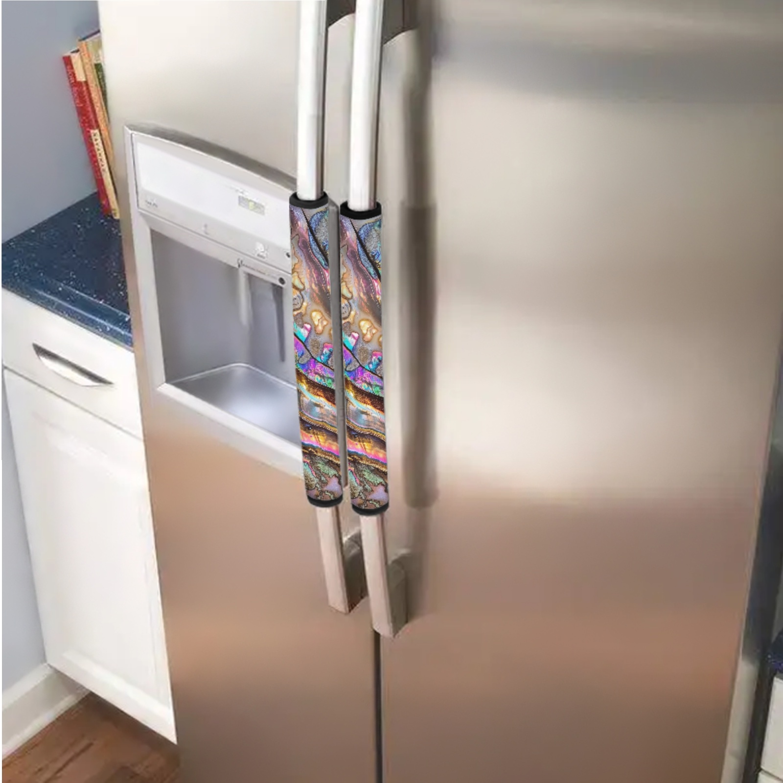 SEANATIVE Refrigerator Door Handle Covers Set of 6 Neoprene Kitchen Appliance Handle Anti-Dust Protector for Fridge Microwave Kitchen Cabinet Stove Dishwasher, Abalone Shell Print Iridescence