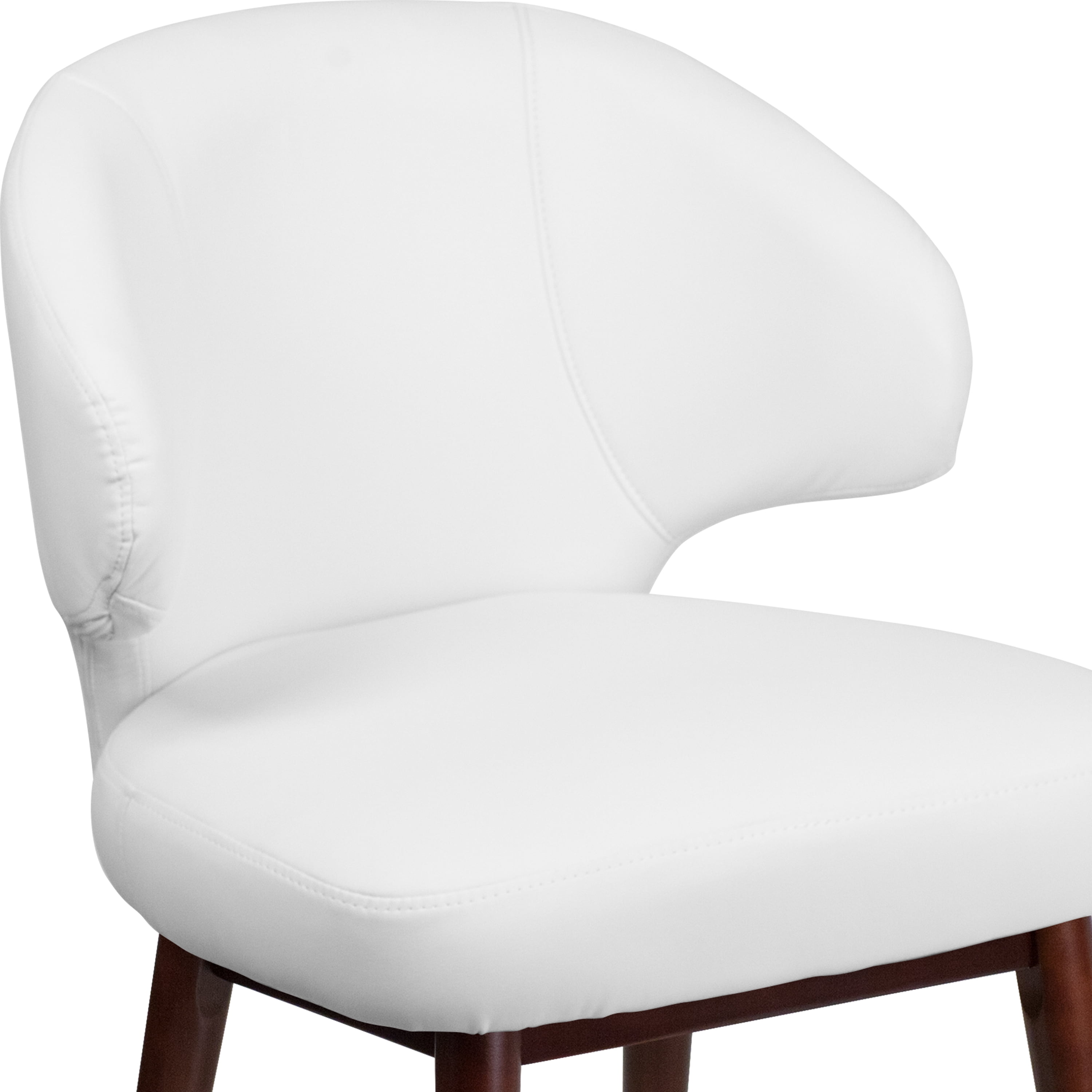 Flash Furniture Comfort Back Series White LeatherSoft Side Reception Chair with Walnut Legs