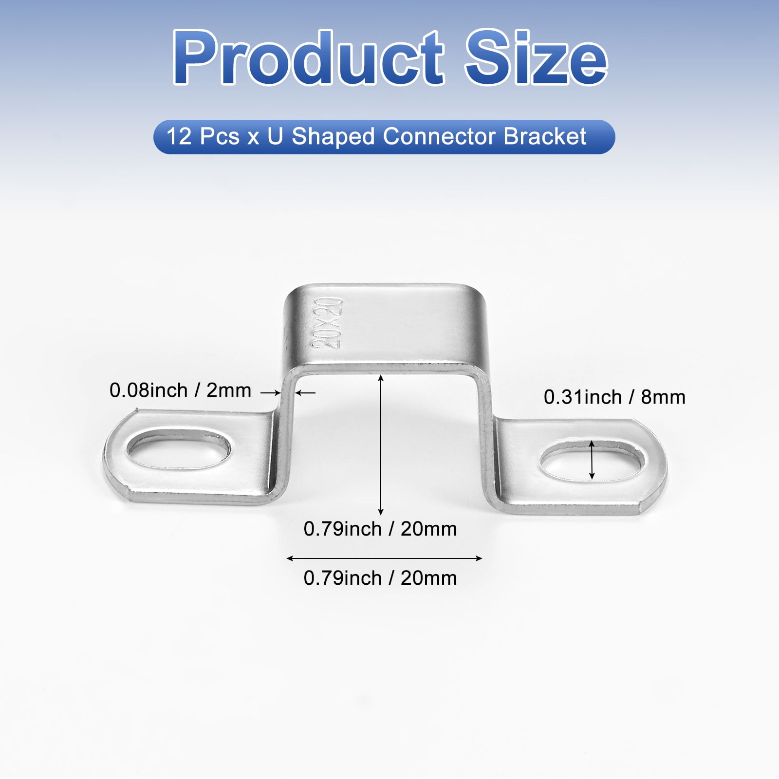 Uxcell 12-Pack U Shaped Connector Bracket, 20x20mm 304 Stainless Steel Square Pipe Clamp for Door Closed Bar Holder Strut Channel