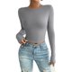 thumbnail image 3 of TaTaai Women's crew neck long sleeve T-shirt, solid color, backless design, cropped slim fit, casual stylish, soft stretchy fabric, ideal for daily outings & casual gatherings Gift, 3 of 5