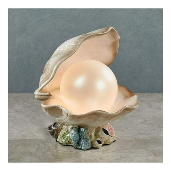 Clamshell Pearl Accent Lamp Night Light - Handcrafted Resin Clam - Coastal Style Lighting - Nautical Theme - Ocean Nightlight Bulb Included with Beach Shell Decoration - 7 Inches High Ivory
