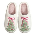 thumbnail image 6 of Christmas Plush Slippers Tree Bow Pattern Slippers, Slip-On Warm House Shoes for Christmas Party (White 38-39), 6 of 10