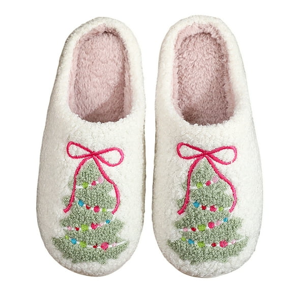 Christmas Tree Slippers for Womens Mens, Fluffy Plush Warm Slip-On House Slippers for Christmas New Year Gifts for Couples & Parents (36-37)