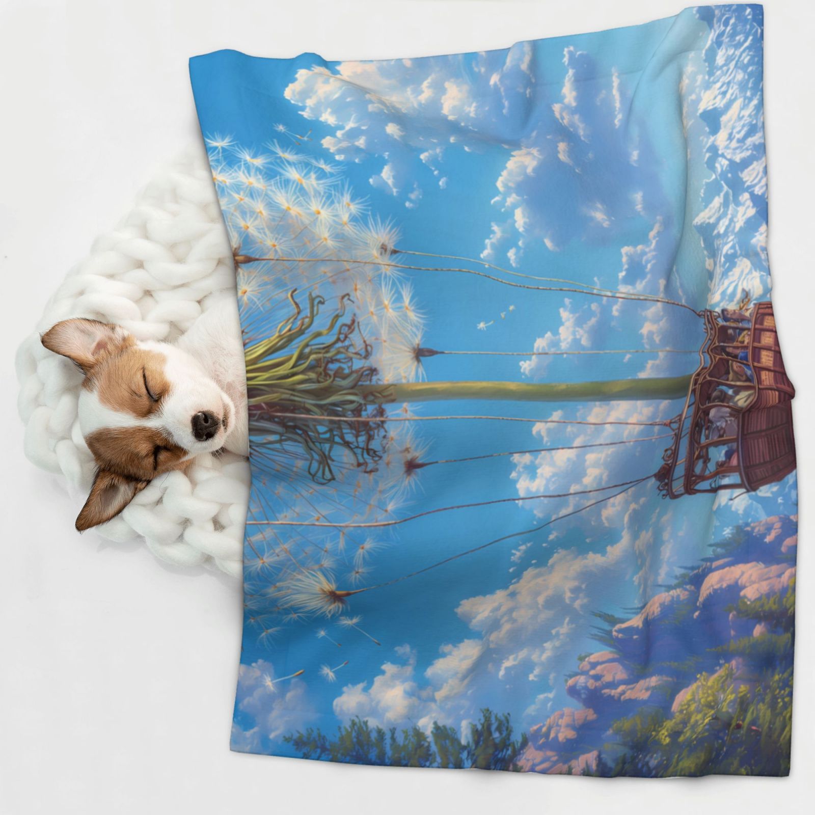 Naloa Dandelion Hot Air Balloon Dog Blanket, 3 Sizes Cat Blanket for Indoor Cats Large Medium Small Dog Gifts-