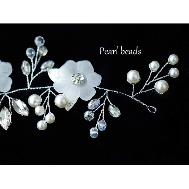 Flower Bride Wedding Headband Silver Crystal Pearl Hair Vine  display picture 1