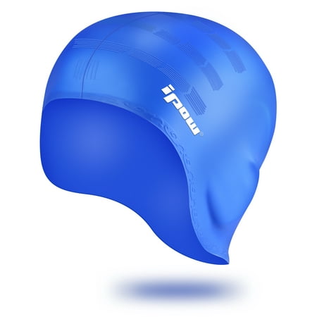 IPOW Waterproof Silicone Swimming Cap With Over the Ear Pockets, Durable Elastic Swim Gear Hat Cap for Adults Men Women Youth Kids Girls &Boys, No Worry about Long Hair or Short Hair-One Size,