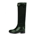 thumbnail image 3 of YDN Women Classic Round Toe Knee High Riding Boots with Chunky Low Heel Stylish Side Zipper Patchwork Long Boots Winter Pull On Dress Shoes Size 4 Dark Green, 3 of 4
