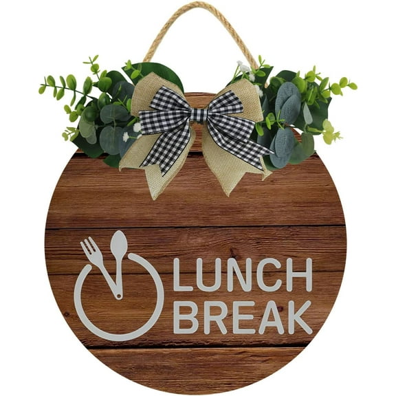 Eveokoki 12" Lunch Sign, Lunch Break Wood Door Sign For Dining Break Room,Food Kitchen,Office Work,Wood Sign,Business Sign