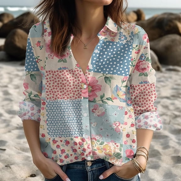 Vintage Botanical Floral Blouses Shirt, Floral Women Casual Shirt, Women's Clothing, Button Up Shirt, Long Sleeve Shirt, Gift For Her