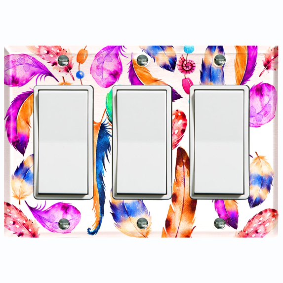 Metal Light Switch Plate Cover Colorful Beaded Feather Shell Dreamcatcher DRM014