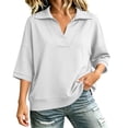 thumbnail image 2 of Taqqpue Women's Sweatshirt 3/4 Sleeve Lapel Half Zip Up Sweatshirt Solid Color Oversize Hoodless Hoodies Loose Fit Casual Pullover Tops with Pockets for Women, 2 of 10