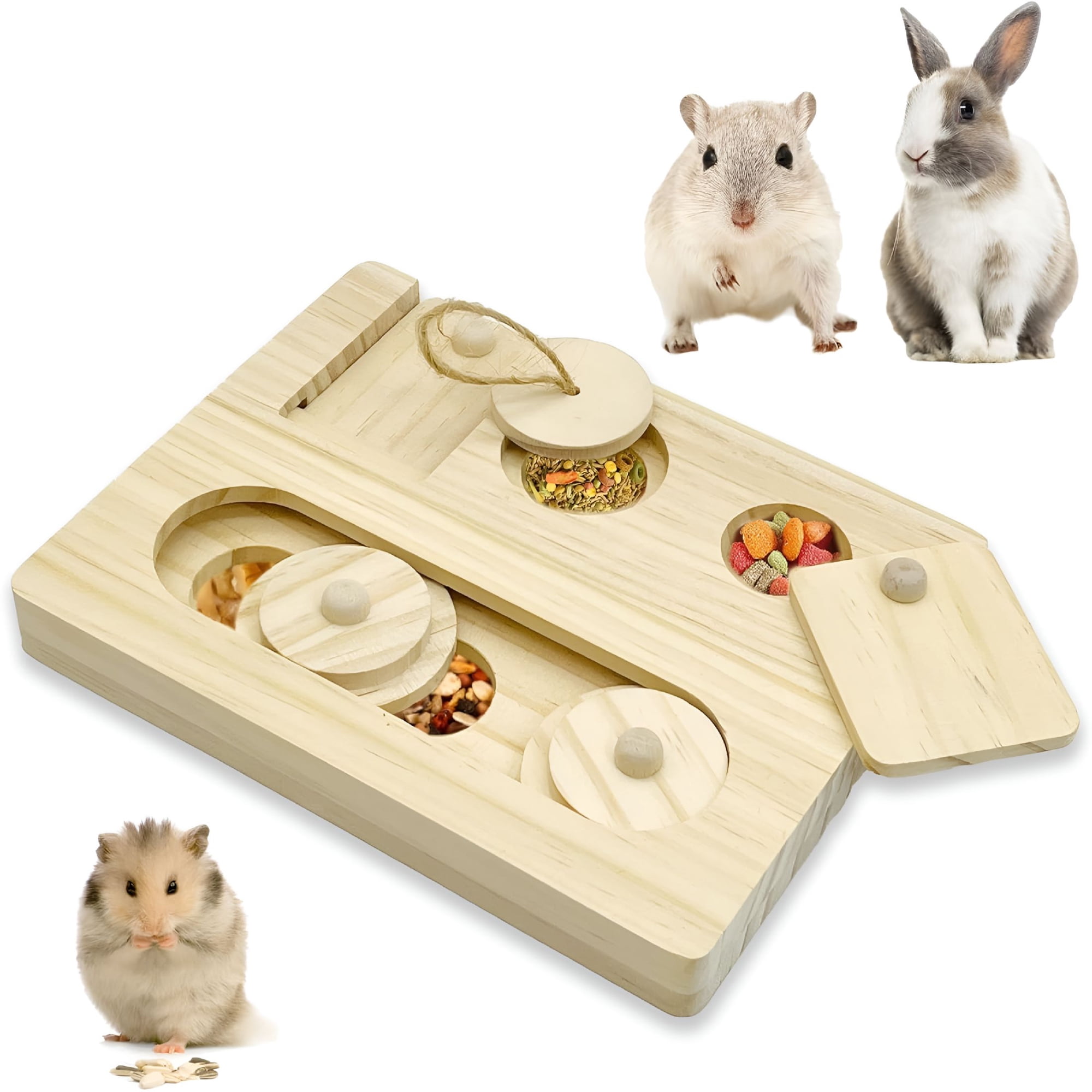 BESTSKY Guinea Pig Foraging Toys Interactive Wooden Rabbit Toys Rabbit Treats Bunny Toys Interactive Hide Treats Puzzle Snuffle Game for Rabbit Chinchilla Bunny Rats and Gerbils