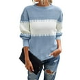 thumbnail image 2 of Odeerbi Sweaters for Women Fall Sweaters 2025 Crew Neck Fashion Long Sleeves Color Matching Loose Tops Blouse Knitted Light Blue, 2 of 8