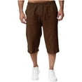 thumbnail image 1 of Aqestyerly Men's Quarter Pants Linen Drawstring Solid Color Pocket Casual Loose Lightweight Summer Bottoms, 1 of 6