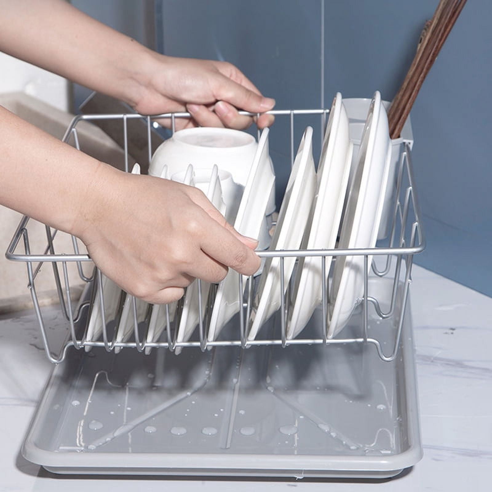 18.9" x 11.8" x 4.3" Dish Drying Rack Space-Saving for Kitchen Counter, Durable Dish Rack with Cutlery Holder for Dishes Knives Spoons Forks