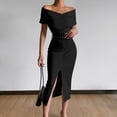 thumbnail image 2 of Aellinatey Slim Fit Sexy High Split Long Midi Dress for Women, Elegant Off-Shoulder Bodycon Evening Gown Cocktail, 2 of 10