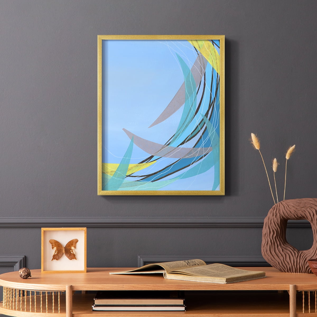 Circulating Flow II Framed Print in Gold Solid Wood Framed Print No Nail Hanging
