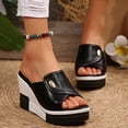 thumbnail image 2 of Rokment Platform Wedge Sandals for Women 2026 Fashion Casual Color Block Leather Chunky High Heels Dress Slip on Summer Shoes Black Size 6, 2 of 8