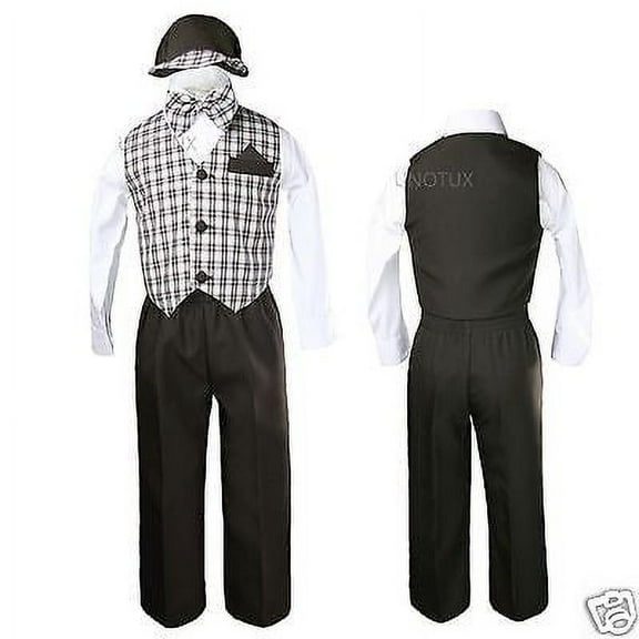 Baby Boys Toddler Easter Wedding Formal Checks Gingham Vest Set Suits Brown S-4T