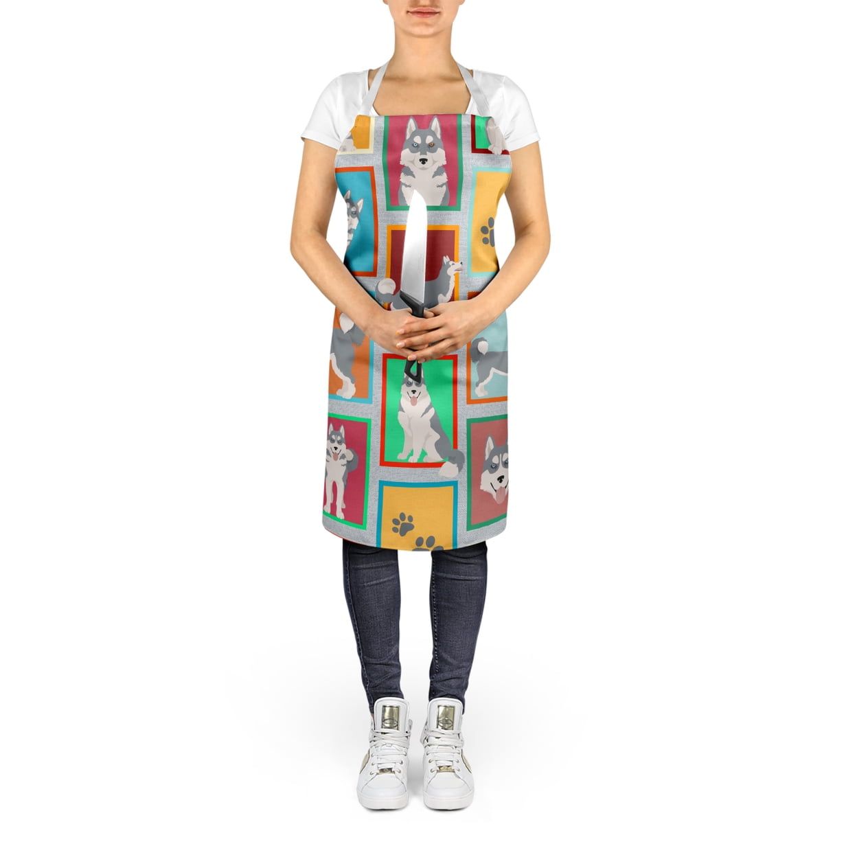 Lots of Grey Siberian Husky Apron 27 in x 30 in