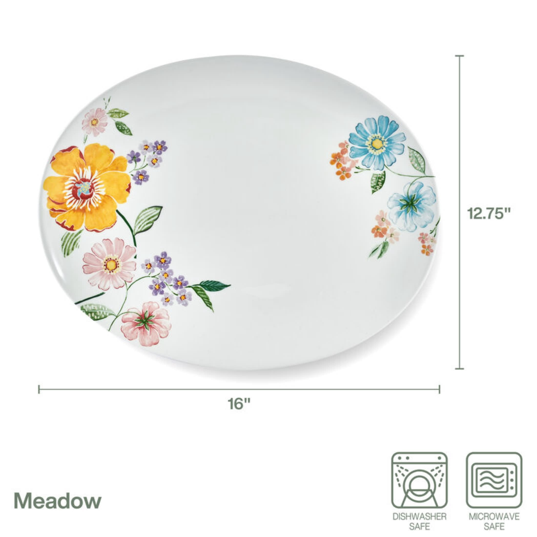 Fitz and Floyd Meadow White Earthenware 16" X 12 3/4" Large Shallow Serving Platter
