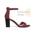 thumbnail image 3 of BLISSFUL STEP Women's Sandals Ankle Strap Scalloped Decor Block Heels Sandals Burgundy 10, 3 of 6